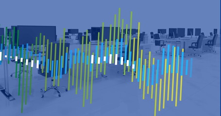 Image of data processing against view of empty office