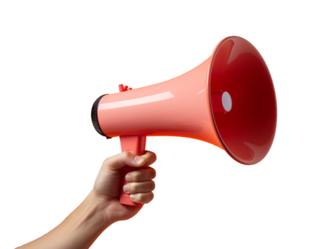 a hand holding a pink megaphone