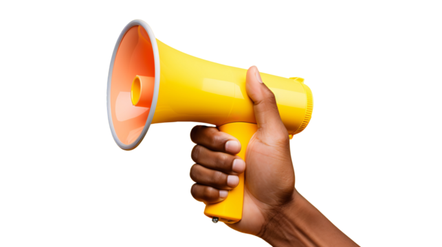 a hand holding a yellow megaphone