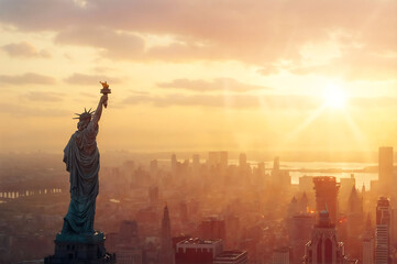 Fototapeta premium Statue of Liberty on the background of the city, Independence Day
