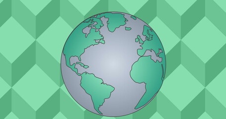 Fototapeta premium Image of globe on green square background
