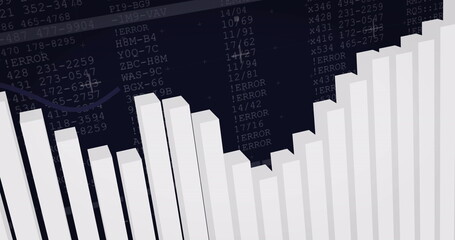 Image of financial data processing on blue background