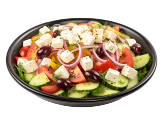 a bowl of salad with vegetables and feta cheese