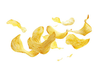 a group of potato chips flying