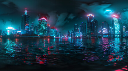 futuristic cyberpunk night city with troninspired neon lights 360 panorama hdri 