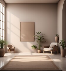 Mockup frame in minimalist nomadic interior background, 3d render
