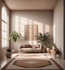 Mockup frame in minimalist nomadic interior background, 3d render