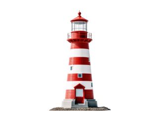 a red and white striped lighthouse