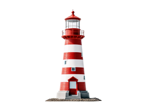 a red and white striped lighthouse