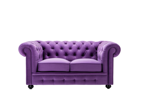 a purple couch with black legs