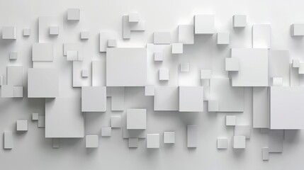 A bunch of white cubes of different sizes on a white background. AIG51A.