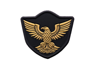 a black and gold patch with a bird on it