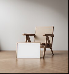 Mockup frame in minimalist nomadic interior background, 3d render