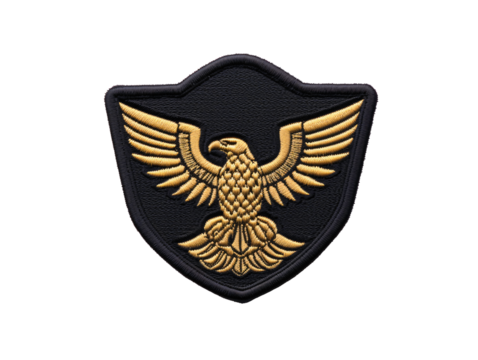 a black and gold patch with a bird on it - Powered by Adobe