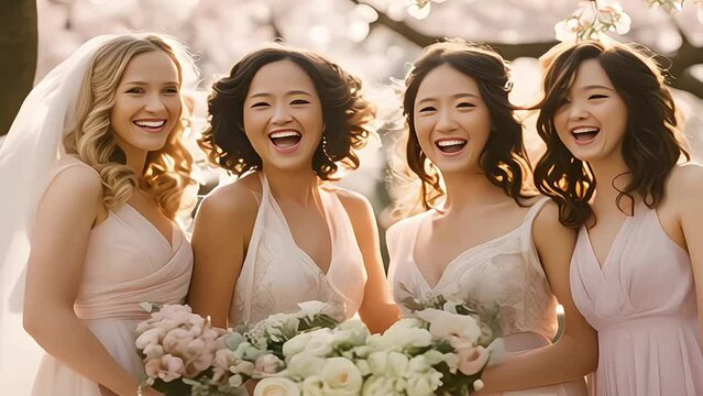 The bride and her group of bridesmaids