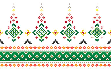 Cross Stitch. Geometric ethnic patterns., Clothing, fabric, batik, Knitwear, Embroidery, Ikkat, Pixel pattern. Traditional Design.