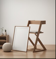 Mockup frame in minimalist nomadic interior background, 3d render