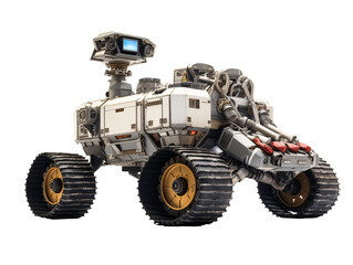 a white robot with wheels