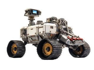 a white robot with wheels