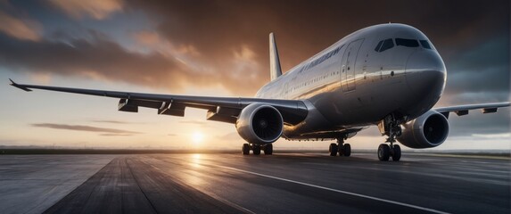 Obraz premium Rendering of a cargo plane taking off from a runway at the airport against the horizon.