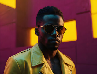 Fototapeta premium Portrait of handsome young black man with sunglasses.