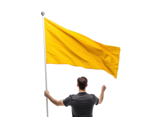 a man holding a yellow flag