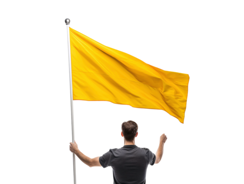 a man holding a yellow flag
