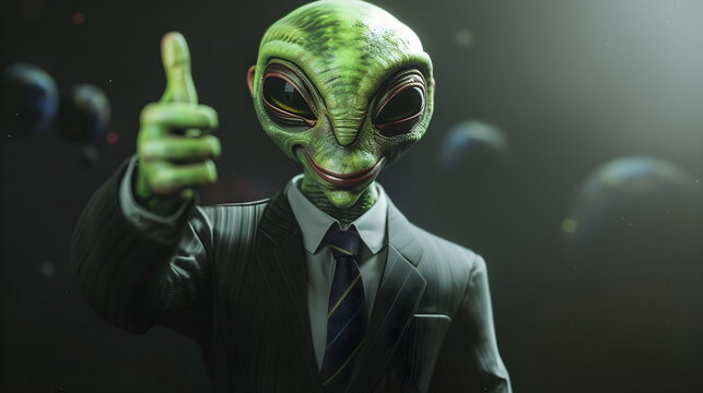 Alien Gesture Approval Suit Tie Space Thumbs Up Green Extraterrestrial Business