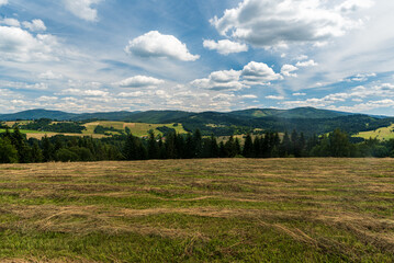 Beautiful hilly landscape of Kysuce region in Slovakia - view from meadow near Polana hill summit above Skalite village © honza28683