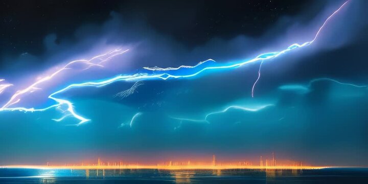 Tempestad con rayos sobre paisaje nocturno