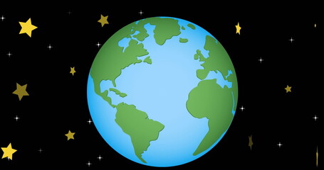 Fototapeta premium Image of globe and stars on black background