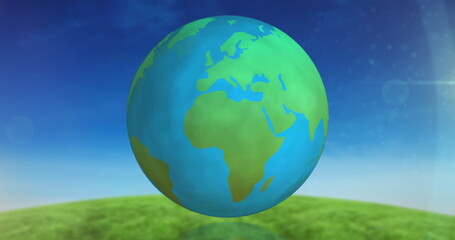 Image of stop using plastic bottles text over bottle and globe