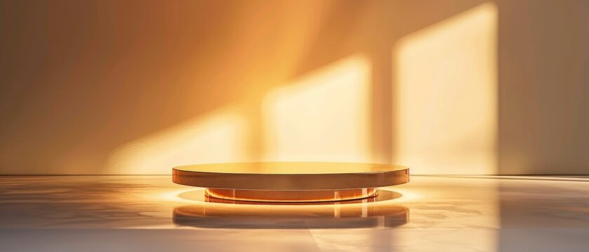 3d rendering of empty golden podium with reflection.
