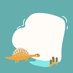 Cute baby dinosaurs background, childish frame for kids design. Childrens cute animals background. Can used for cover design, photo frame, greeting cards, banners.