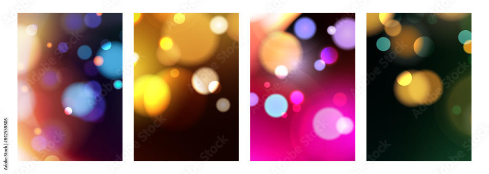 Aufkleber bokeh lights. set of abstract blurred backgrounds. vibrant blur light effect. graphic templates for 