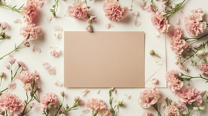 Blank card mockup with pink carnations.