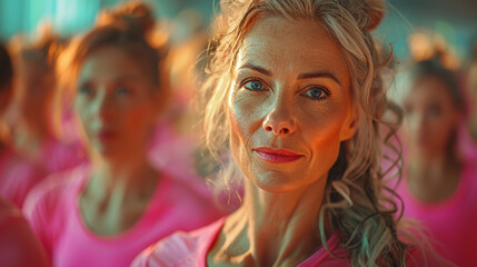Obraz premium A group of older women dancing together in the gym.