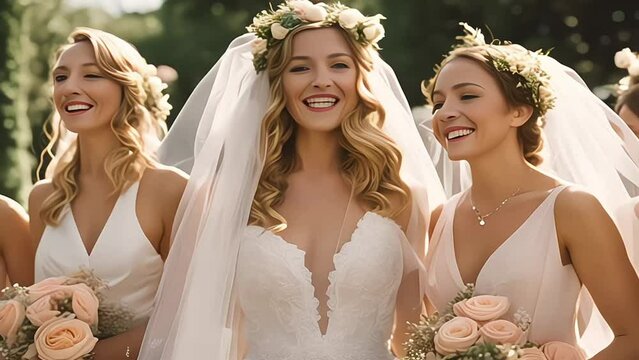 The bride and her group of bridesmaids