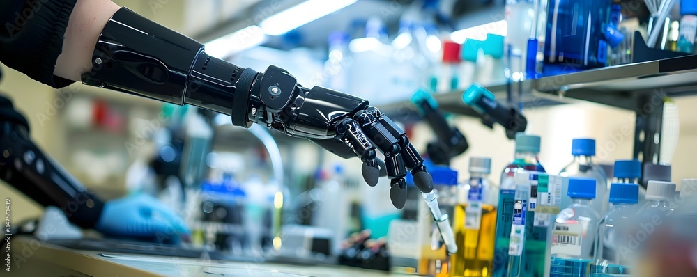 Poster prosthetic limbed scientist utilizing adaptive lab equipment for experiments