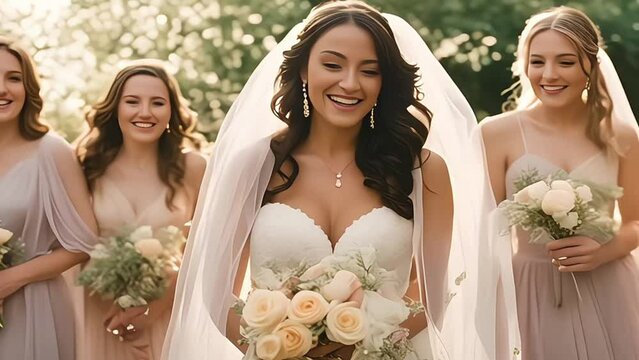 The bride and her group of bridesmaids