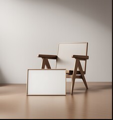 Mockup frame in minimalist nomadic interior background, 3d render