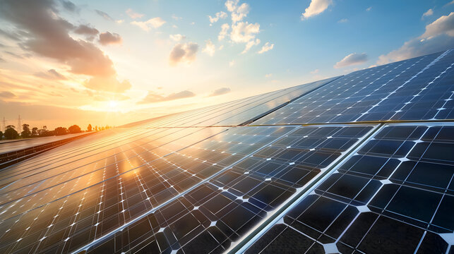 Sonnenenergie: Moderne Solarpaneele unter Klarem Himmel
