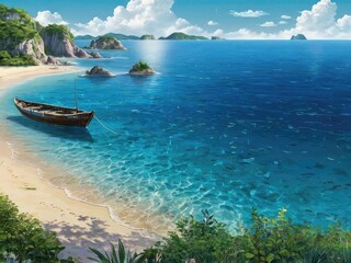 Beach landscape boat island wallpaper