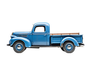 a blue truck with a wood bed