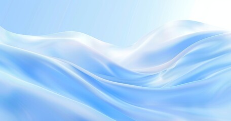 Fototapeta premium Against a pale blue background, there are smooth fuzzy light waves, a white sky and smooth ripples of soft fabric
