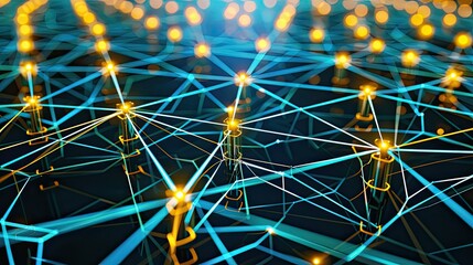 Fototapeta premium Illustration of network of lights with blue background, suitable for technology concepts or abstract design elements in digital projects.