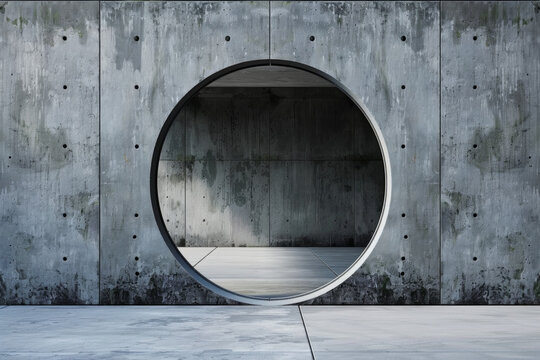 A circular door designed to look like a portal, set in a minimalist wall. The design suggests innovation and the possibility of alternate realities 