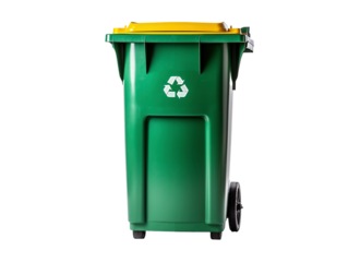 a green and yellow recycle bin