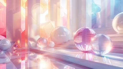 architectural backdrop with a mix of vibrant and visually appealing designs, including spheres, squares, and triangles, ideal for elevating visual charm of virtual meetings and video call backgroud