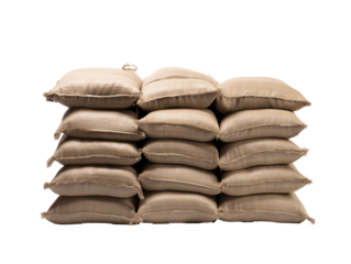 a stack of burlap sacks
